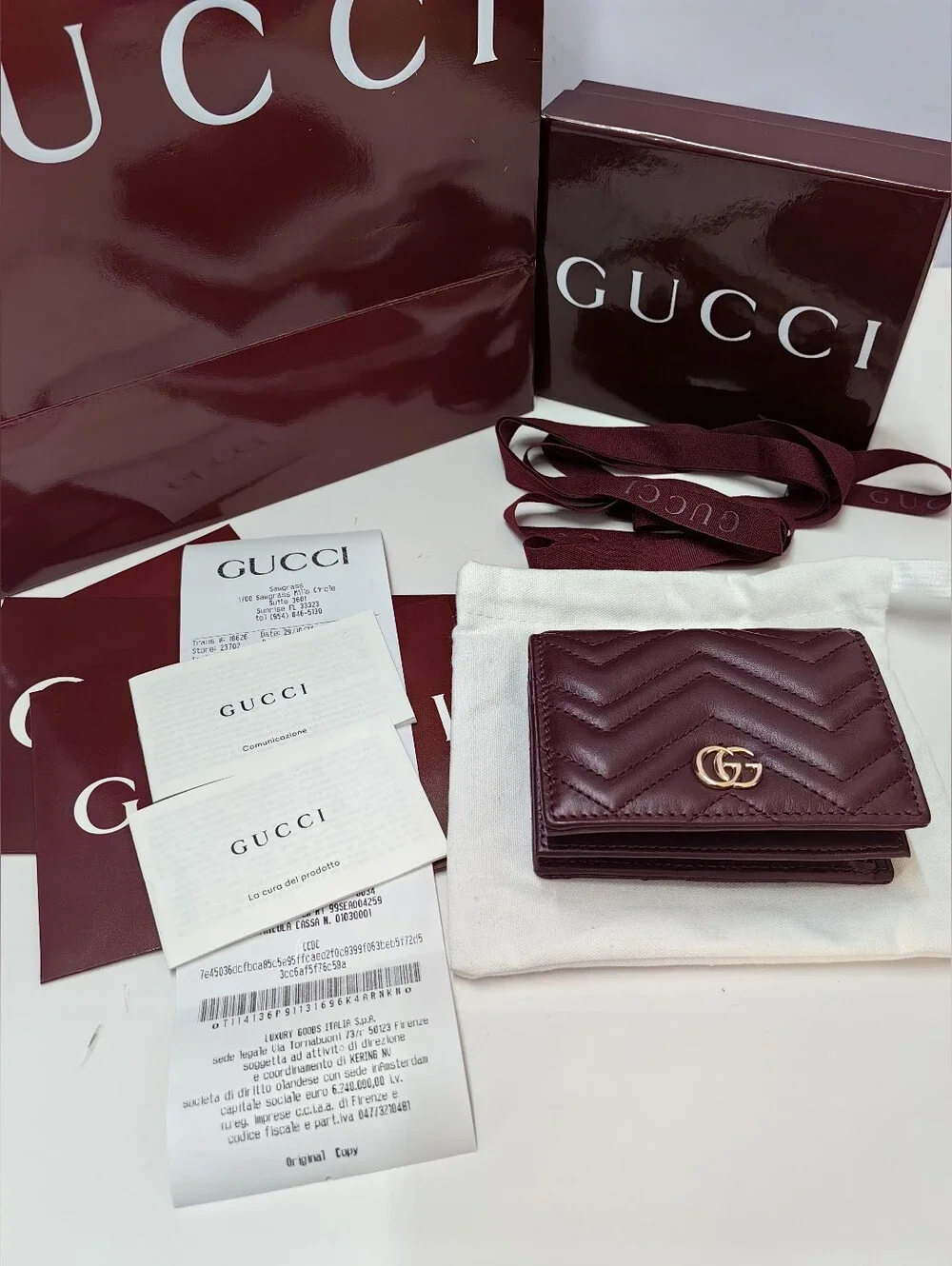 Gucci Marmont Quilted Leather Card Case Wallet in Burgundy